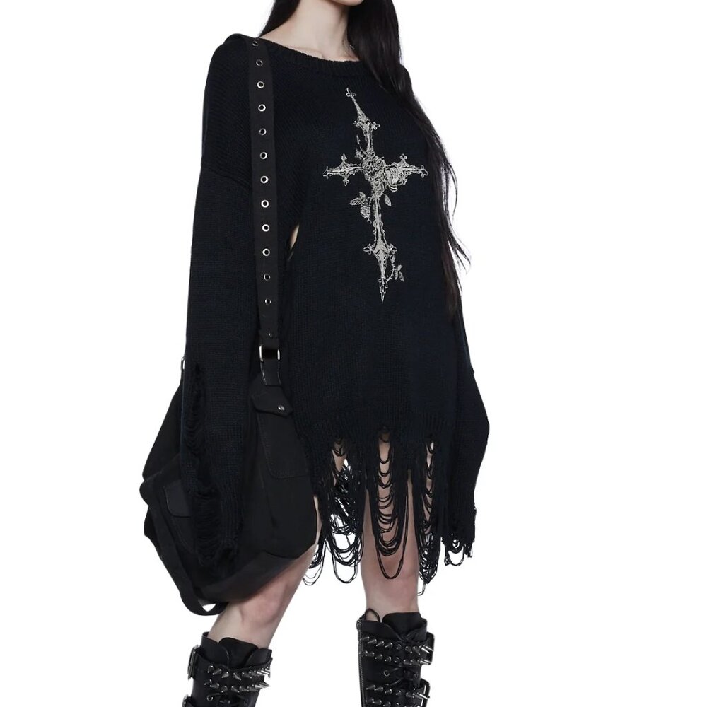 Dolls Kill Embroidered Distressed Sweater